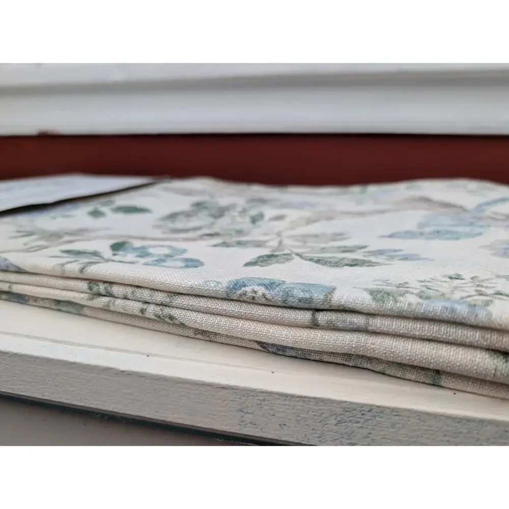 Linen Floral Bird Curtains Set of Two 38x84 Avian Rod Pocket Linen Blend
